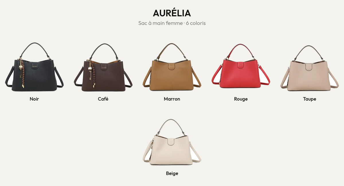 Sac à main Aurélia en 6 coloris : Noir, Coffee, Marron, Rouge, Taupe, Beige – Gallantry Paris – réf. DQ-8711