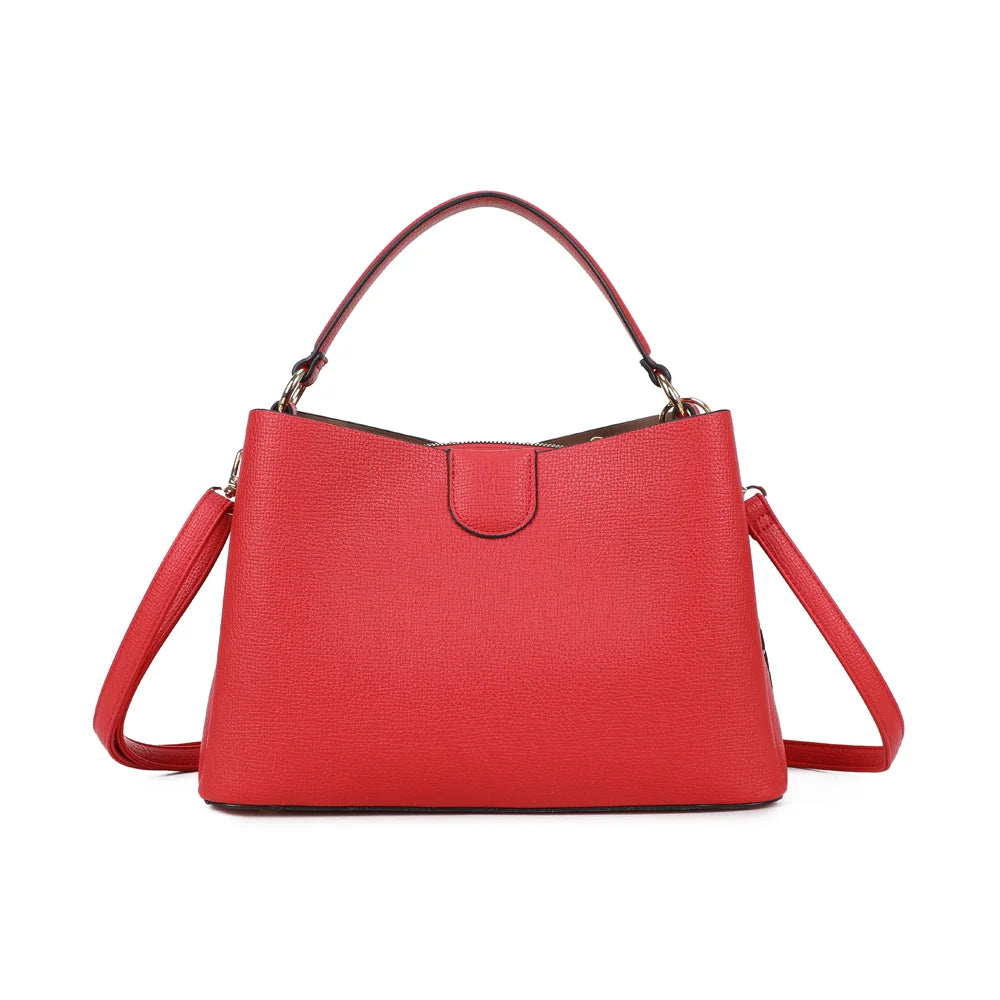Dos du sac Aurélia rouge, lignes épurées et poignée unique aux attaches en métal doré – réf. DQ-8711