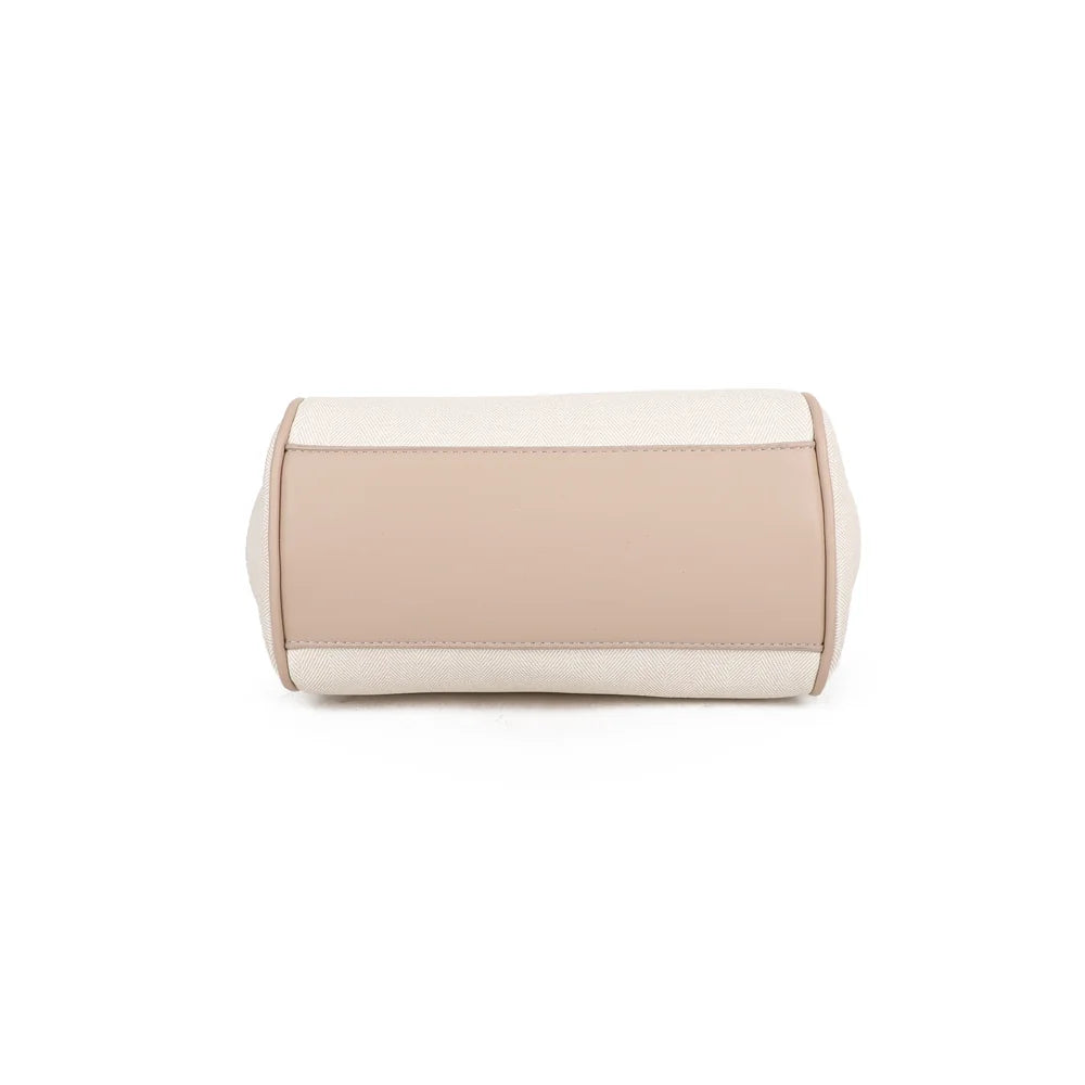 Dessous du sac Aurore beige/taupe, base structurée bordée d’un passepoil lisse assorti aux anses – réf. A-9145