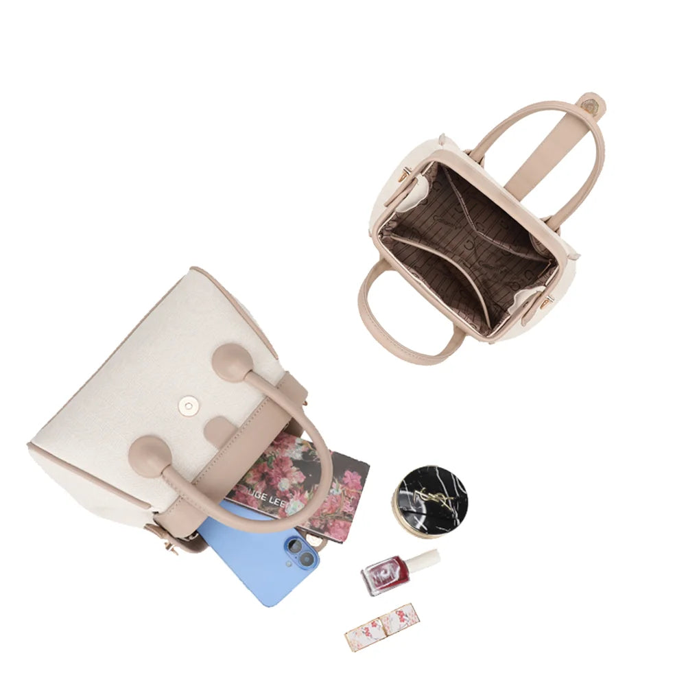 Intérieur du sac Aurore beige/taupe : compartiment doublé et poche intérieure pour vos essentiels – réf. A-9145
