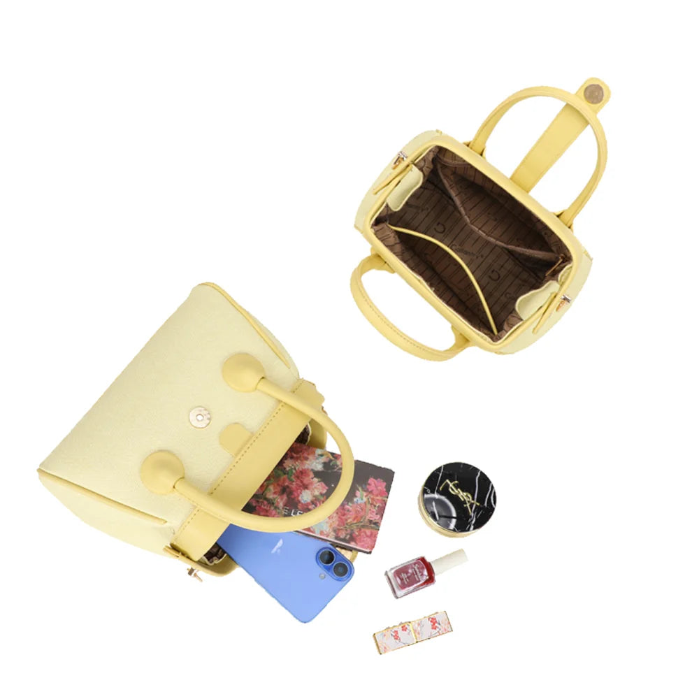Intérieur du sac Aurore jaune : compartiment doublé et poche intérieure pour vos essentiels – réf. A-9145