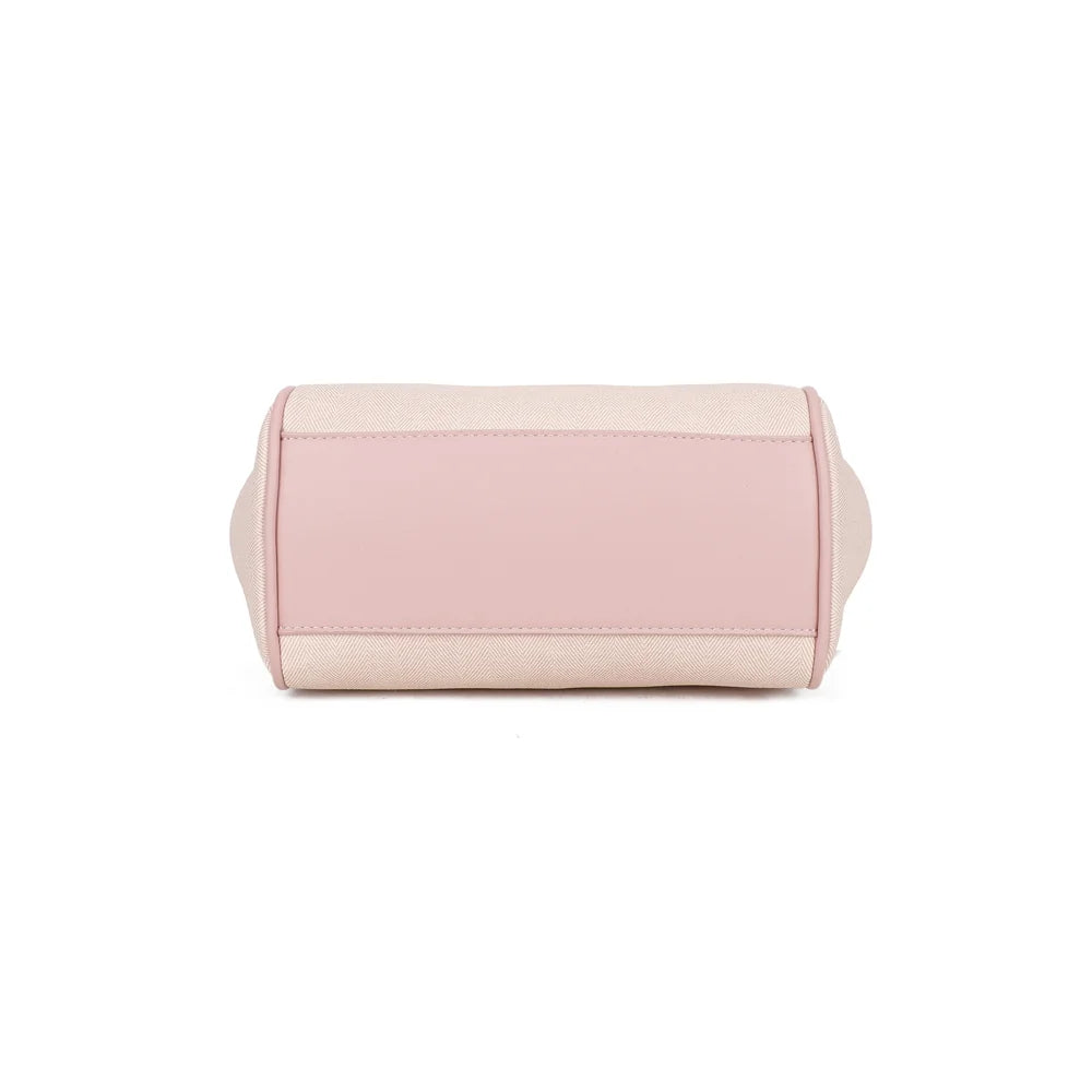 Dessous du sac Aurore rose, base structurée bordée d’un passepoil lisse assorti aux anses – réf. A-9145