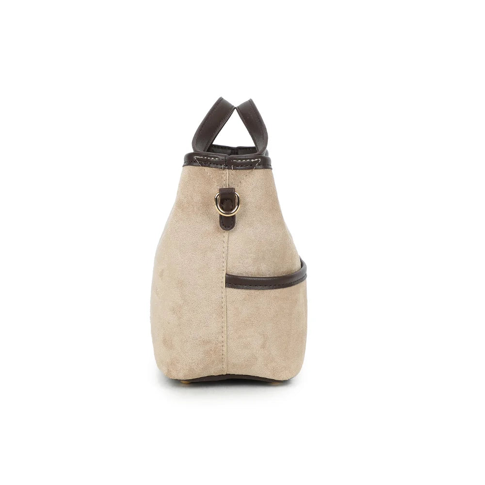 Profil de l’Ava Duo taupe/coffee : anneau doré et mousqueton pour accrocher la bandoulière amovible – réf. R-2026