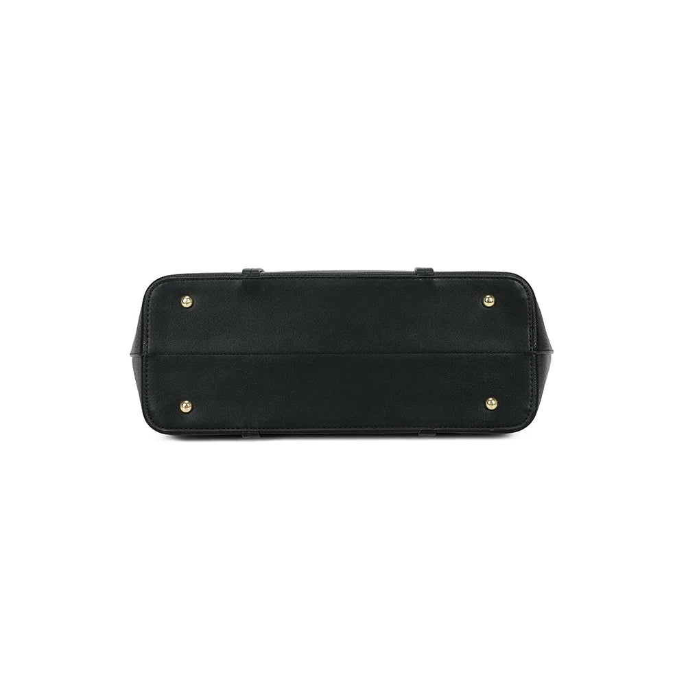 Dessous du cabas Aveline noir : fond plat structuré qui garde le sac bien droit – réf. M-9442-2