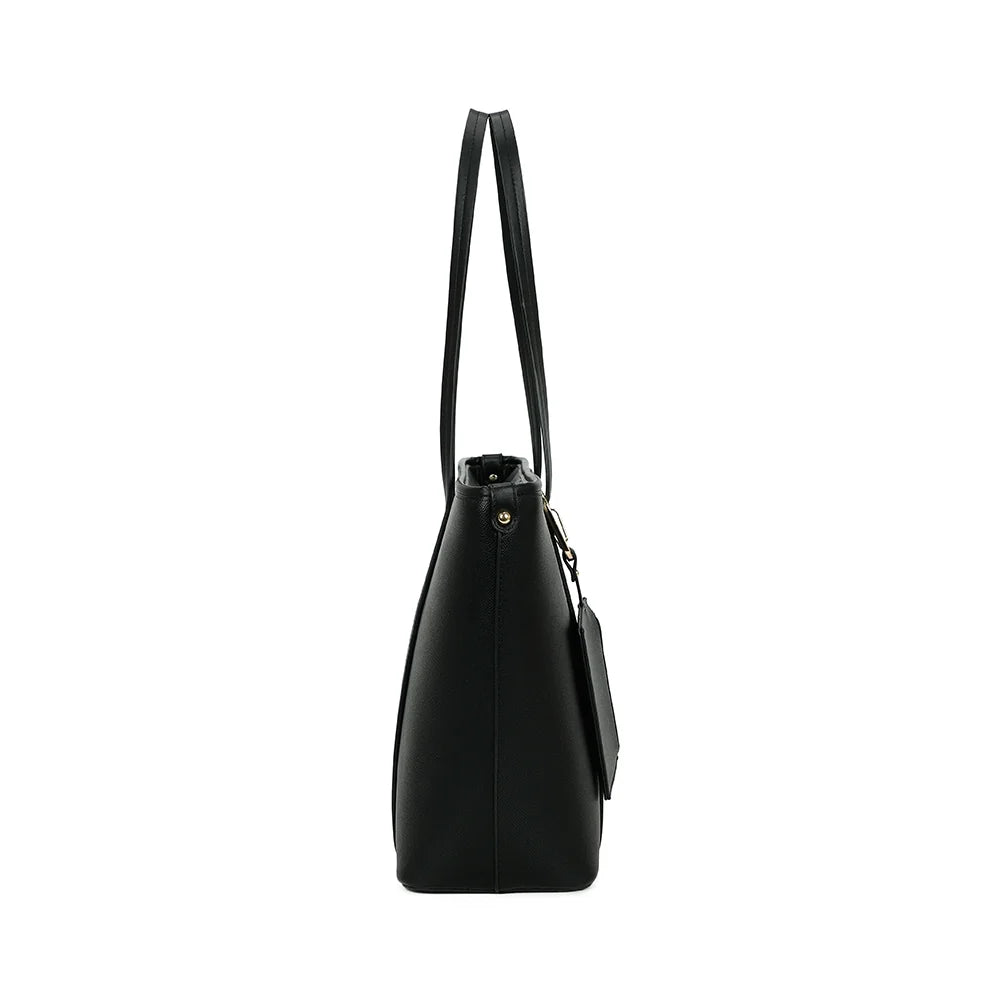Profil du cabas Aveline noir : 14 cm de profondeur et rivet doré sur le côté – réf. M-9442-2