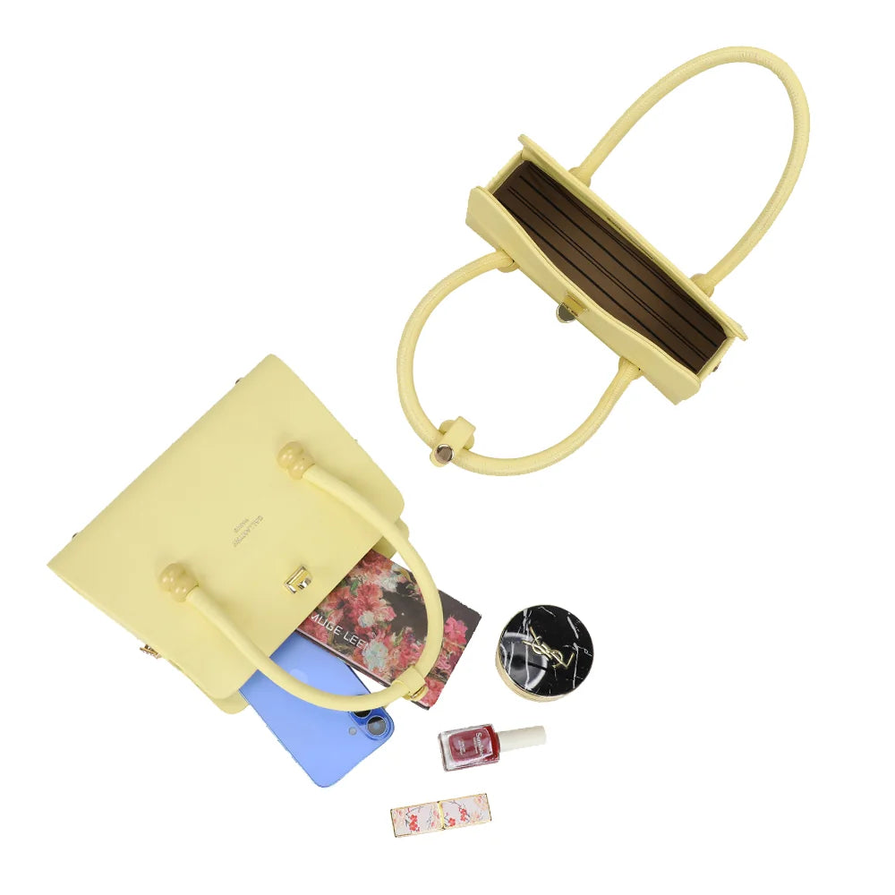 Intérieur du sac Azura jaune : compartiment doublé pour téléphone, maquillage et petits essentiels – réf. YL-26016-1