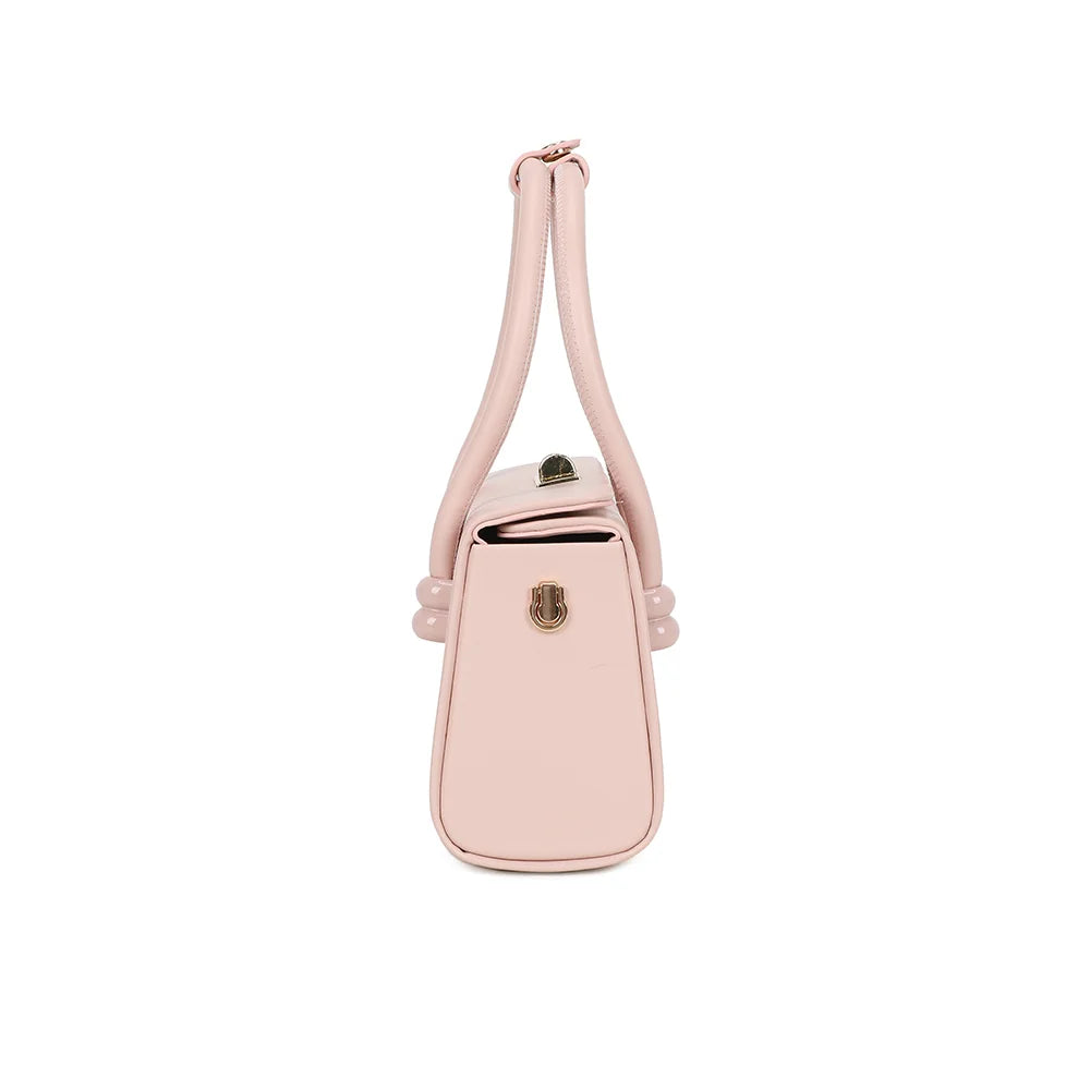Profil du sac Azura rose : anneau doré latéral pour accrocher la bandoulière amovible – réf. YL-26016-1