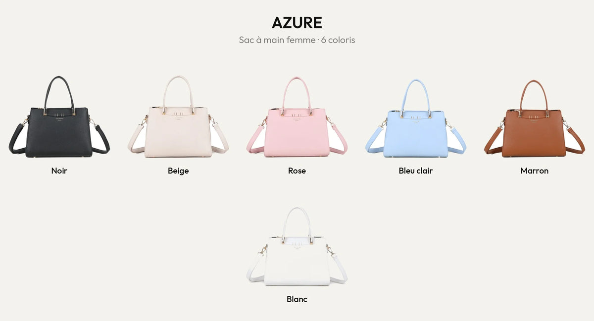 Sac à main Azure en six coloris : noir, beige, rose, bleu clair, marron et blanc – Gallantry Paris – réf. R-1973-S