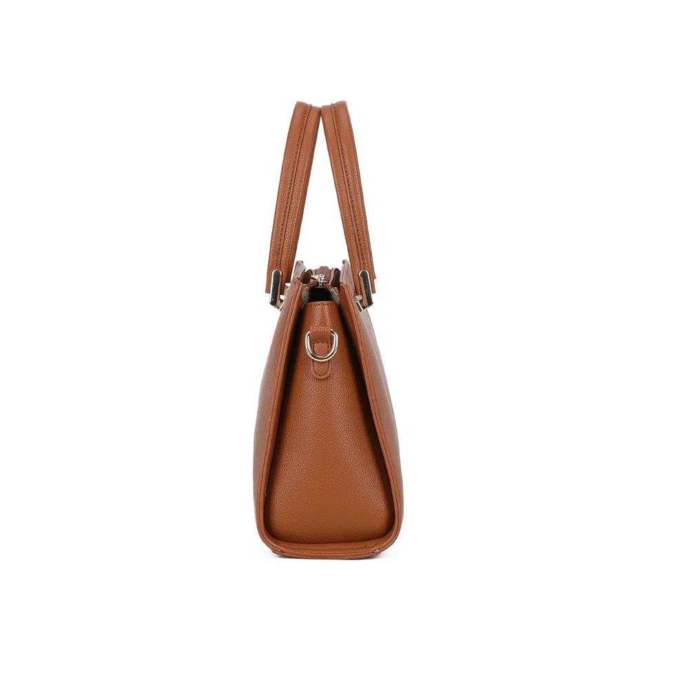 Profil du sac Azure marron : côté net et anneau doré pour accrocher la bandoulière amovible – réf. R-1973-S
