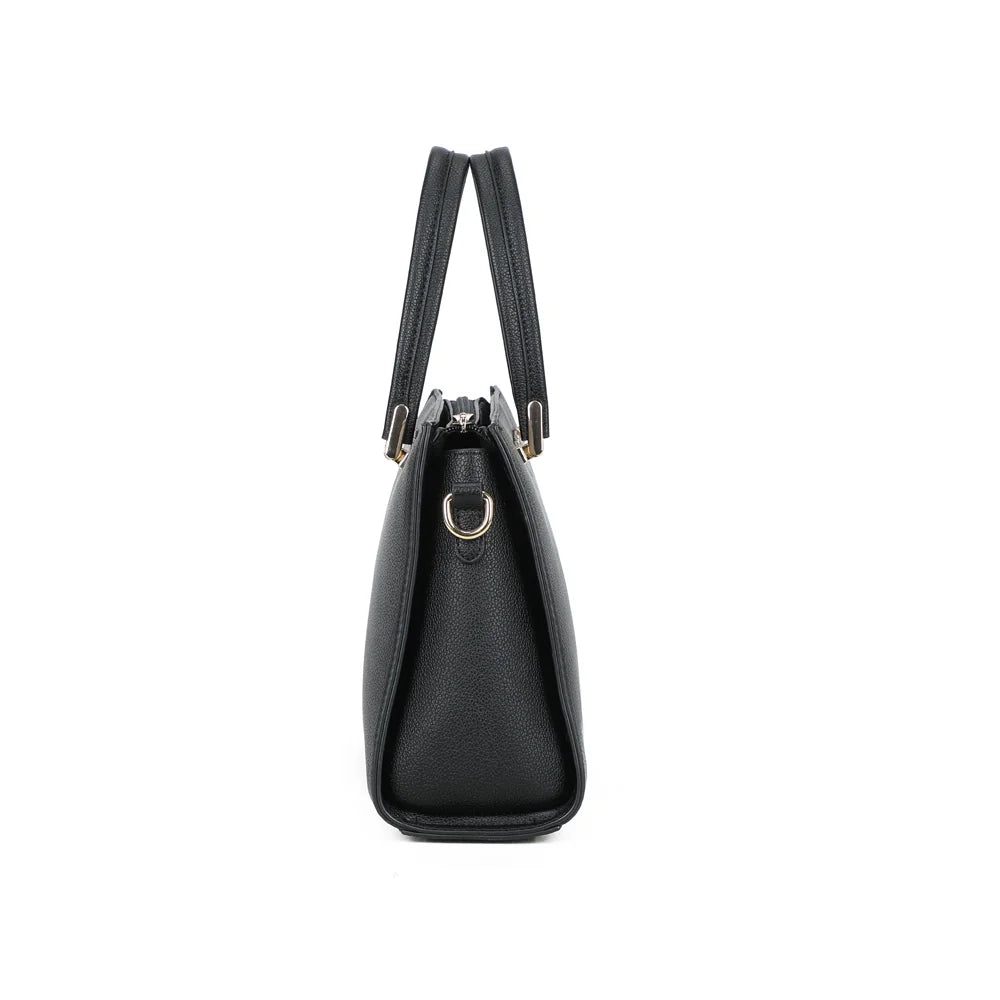 Profil du sac Azure noir : côté net et anneau doré pour accrocher la bandoulière amovible – réf. R-1973-S