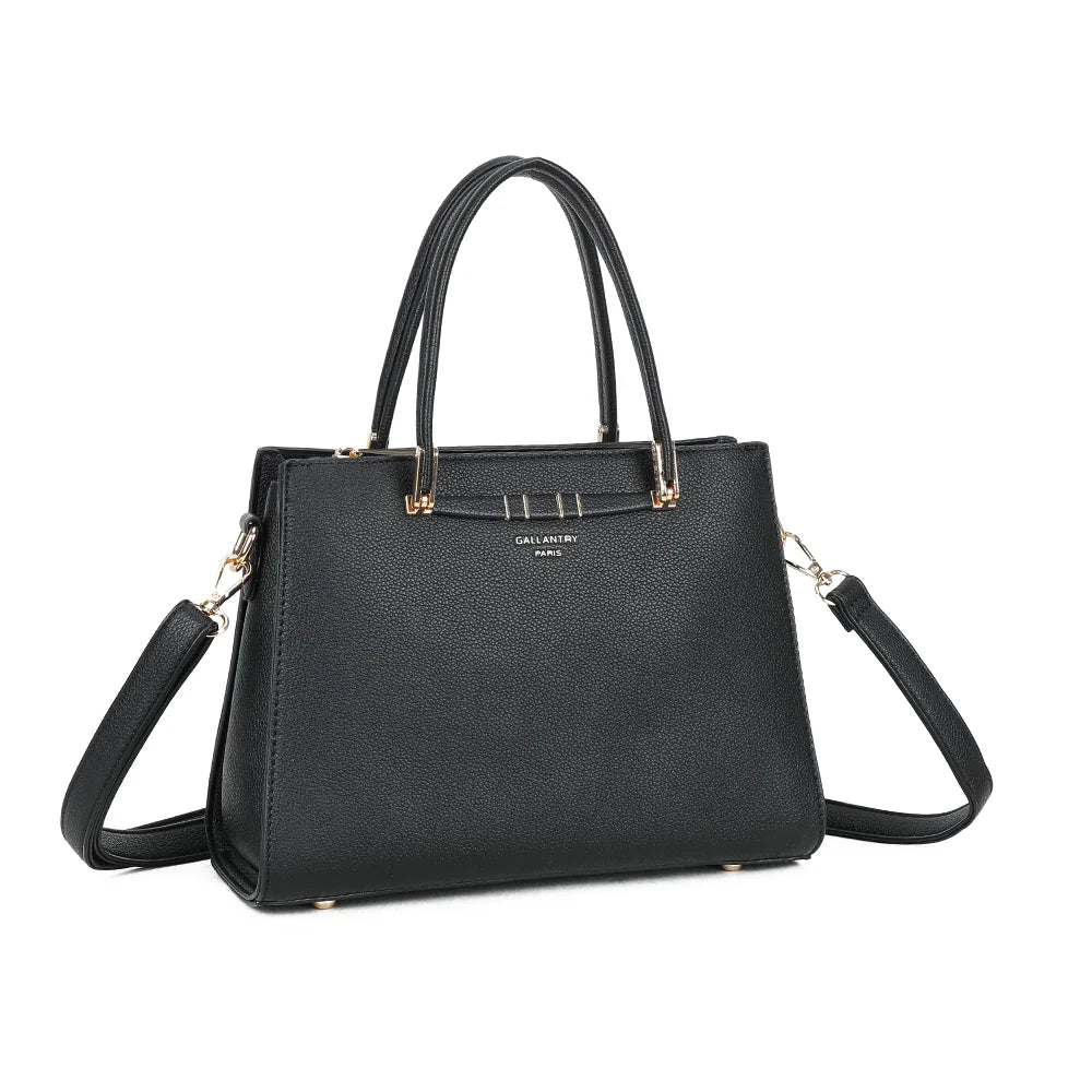 Azure noir vu de trois quarts : silhouette structurée, patte à barrettes dorées et logo Gallantry Paris – réf. R-1973-S