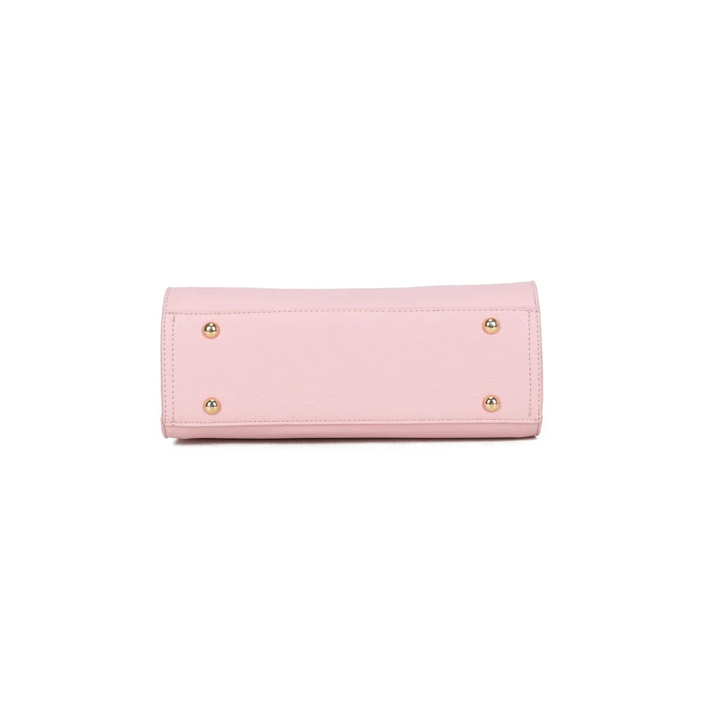 Dessous du sac Azure rose : base structurée posée sur des pieds métalliques dorés protecteurs – réf. R-1973-S