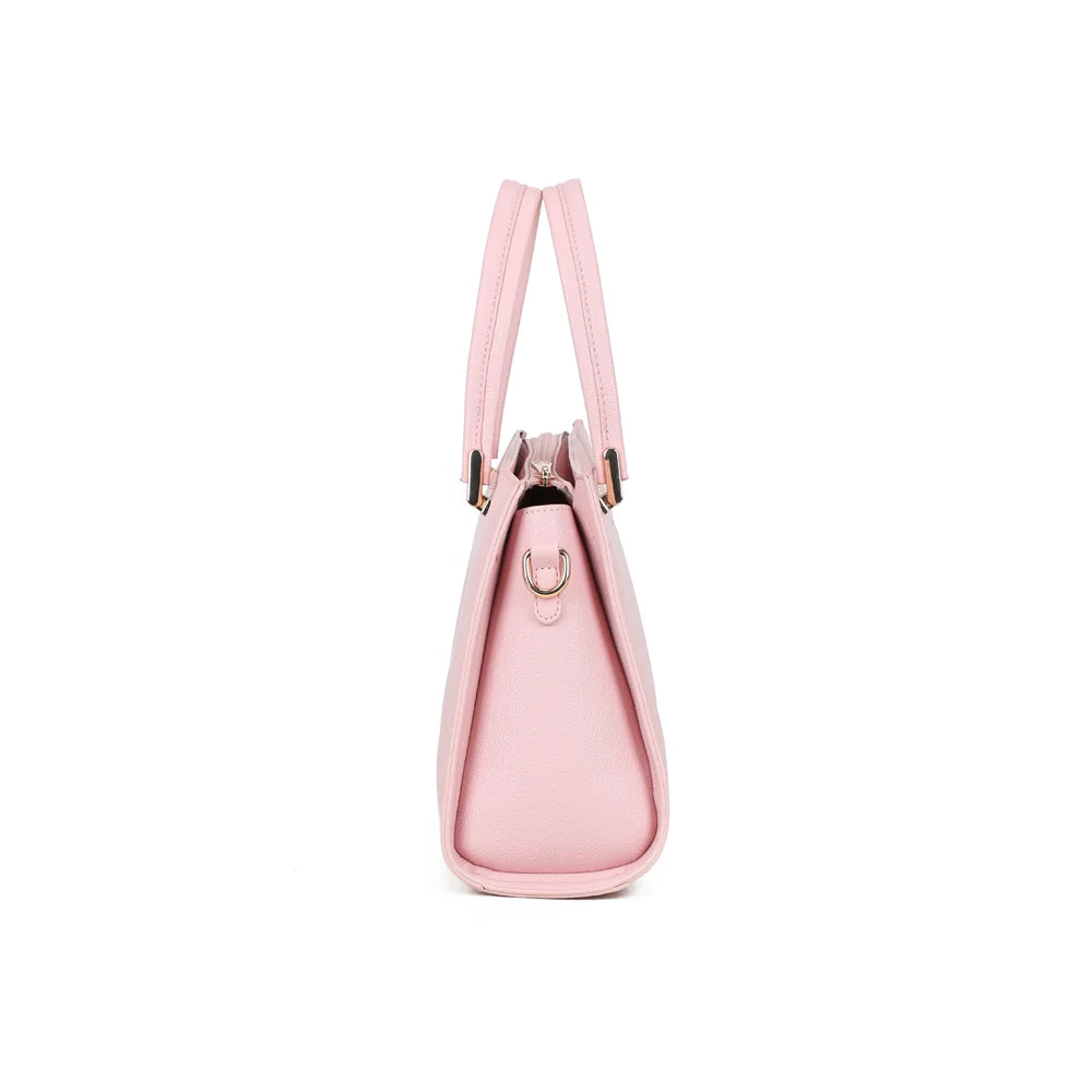 Profil du sac Azure rose : côté net et anneau doré pour accrocher la bandoulière amovible – réf. R-1973-S
