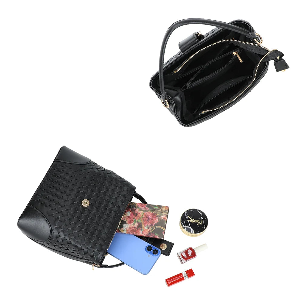 Intérieur du Bellevue noir : fermeture zippée, poche zippée centrale et poches pour les essentiels – réf. DG-5807