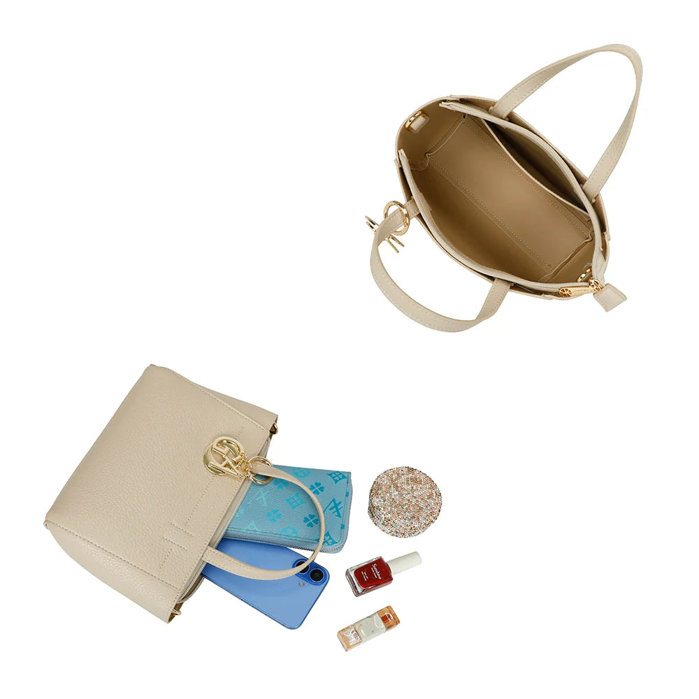 Intérieur du Belleza beige : fermeture zippée et compartiment doublé pour téléphone et portefeuille – réf. Z-83077