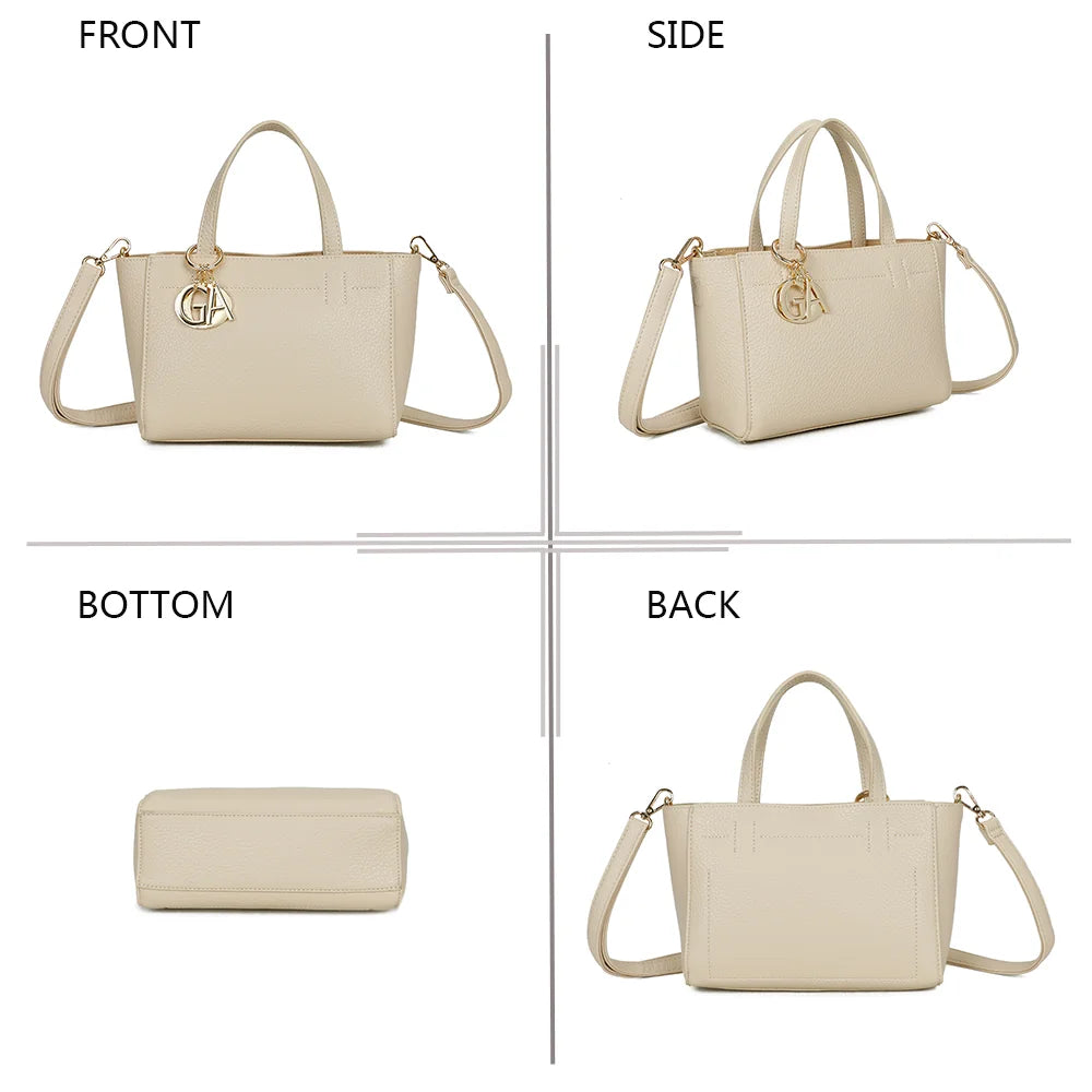 Le Belleza beige sous quatre angles : face, côté, dessous et dos de ce petit sac structuré – réf. Z-83077