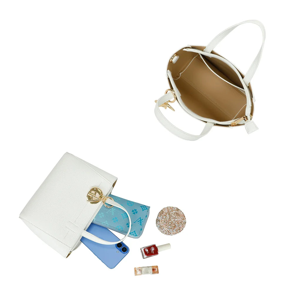 Intérieur du Belleza blanc : fermeture zippée et compartiment doublé pour téléphone et portefeuille – réf. Z-83077