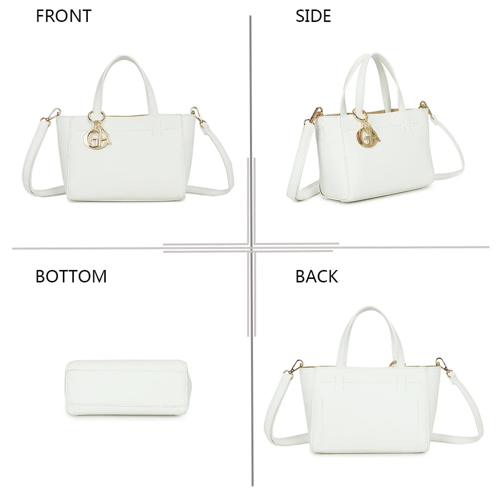 Le Belleza blanc sous quatre angles : face, côté, dessous et dos de ce petit sac structuré – réf. Z-83077