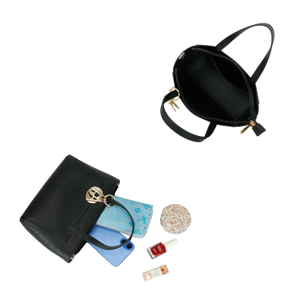 Intérieur du Belleza noir : fermeture zippée et compartiment doublé pour téléphone et portefeuille – réf. Z-83077