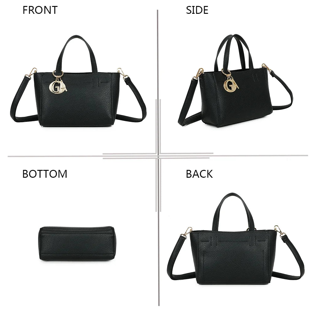 Le Belleza noir sous quatre angles : face, côté, dessous et dos de ce petit sac structuré – réf. Z-83077