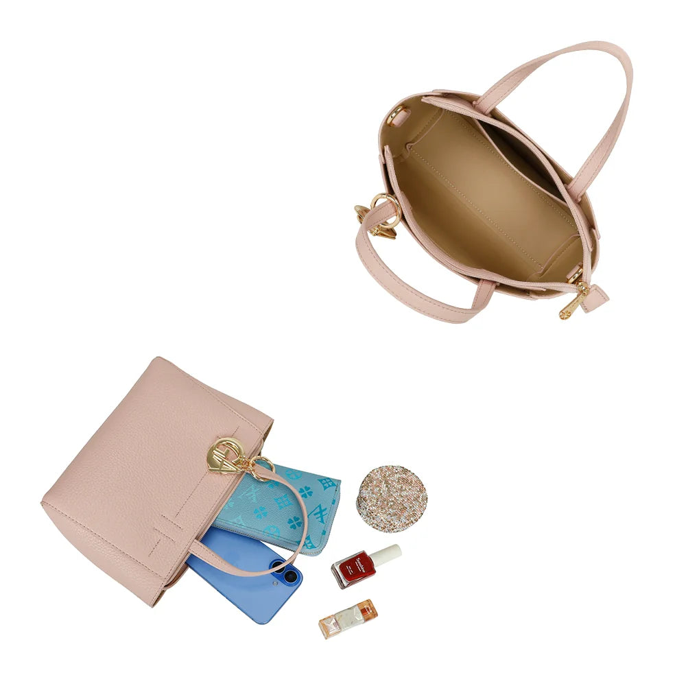 Intérieur du Belleza rose : fermeture zippée et compartiment doublé pour téléphone et portefeuille – réf. Z-83077