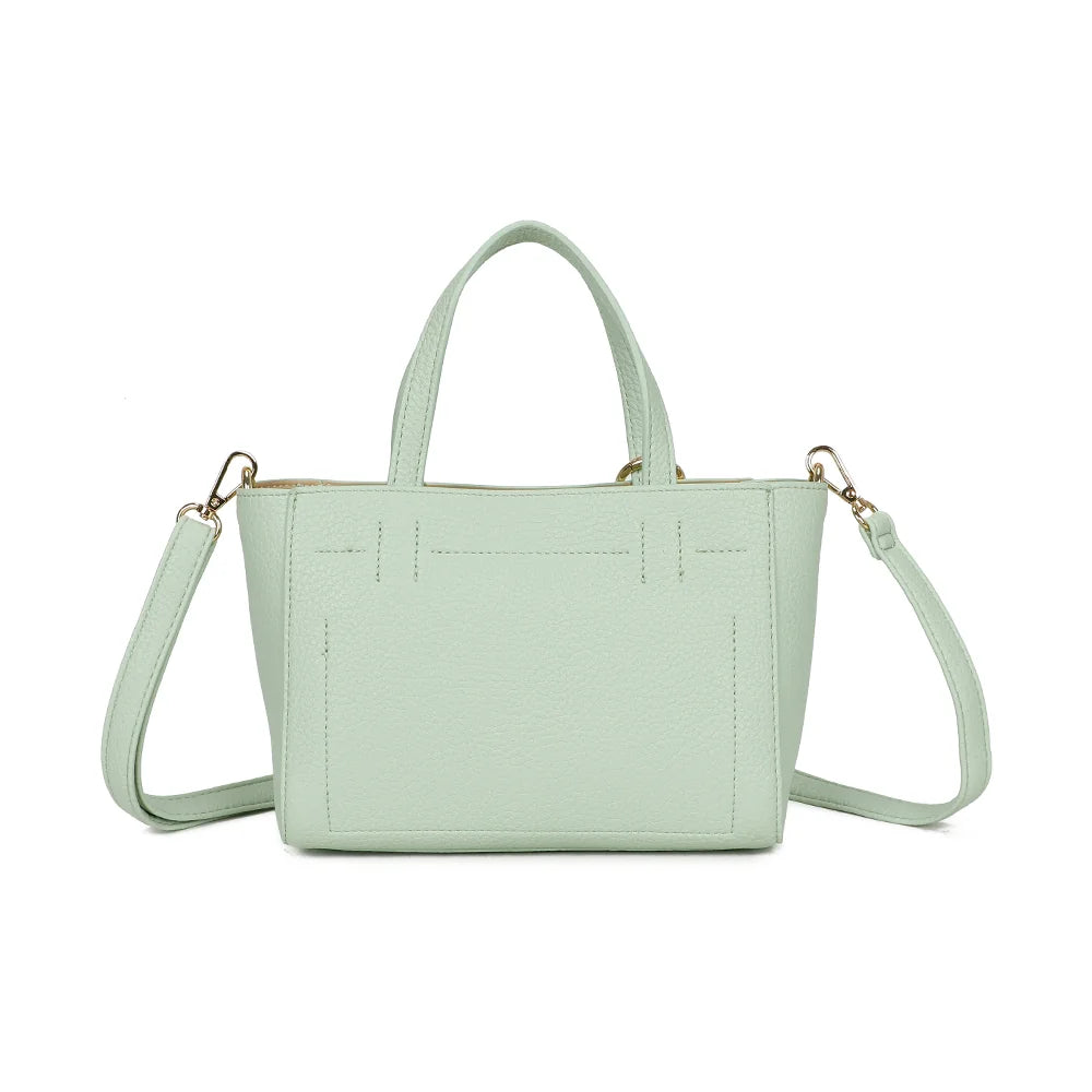 Dos du Belleza vert clair : simili cuir grainé uni et deux poignées assorties au coloris du sac – réf. Z-83077