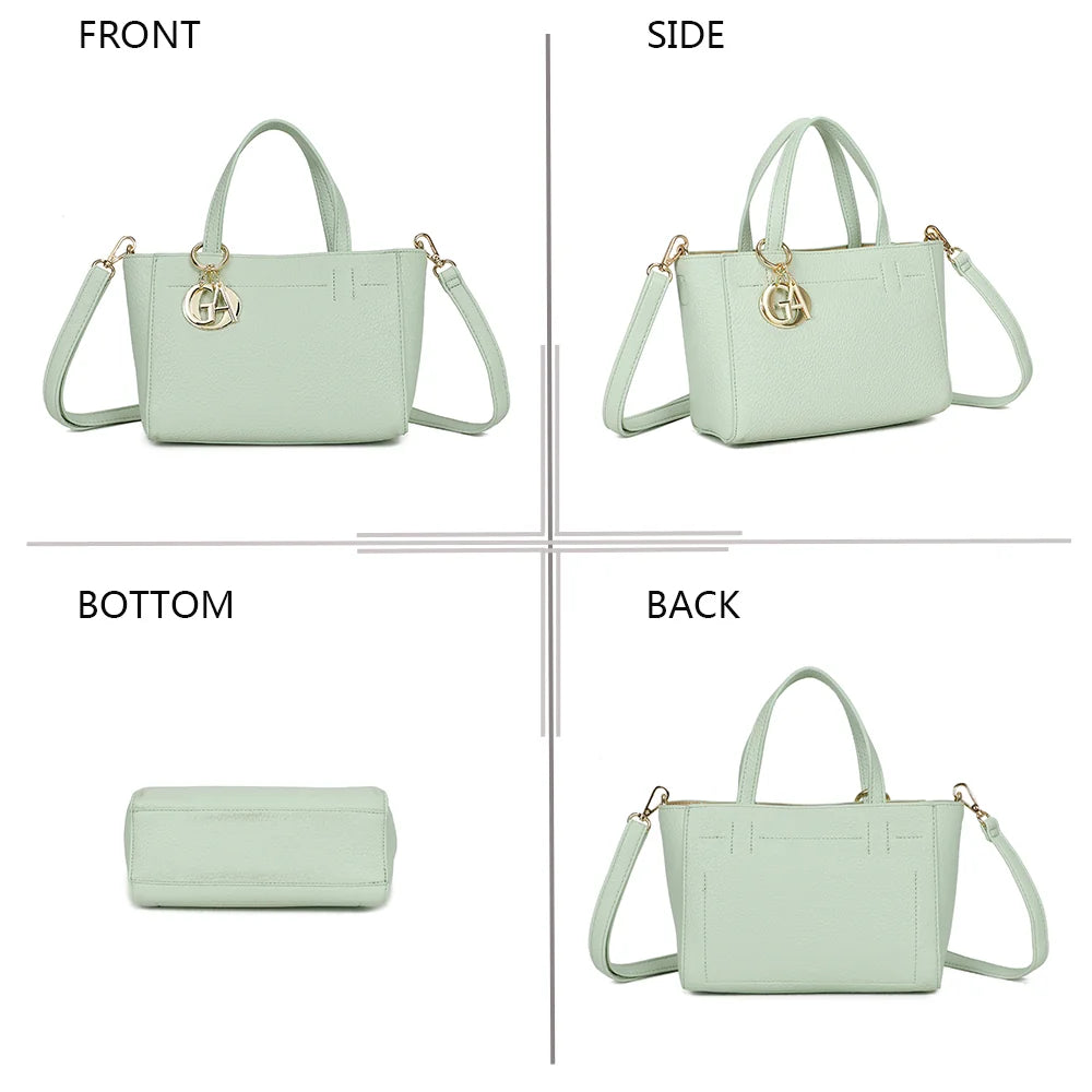 Le Belleza vert clair sous quatre angles : face, côté, dessous et dos de ce petit sac structuré – réf. Z-83077