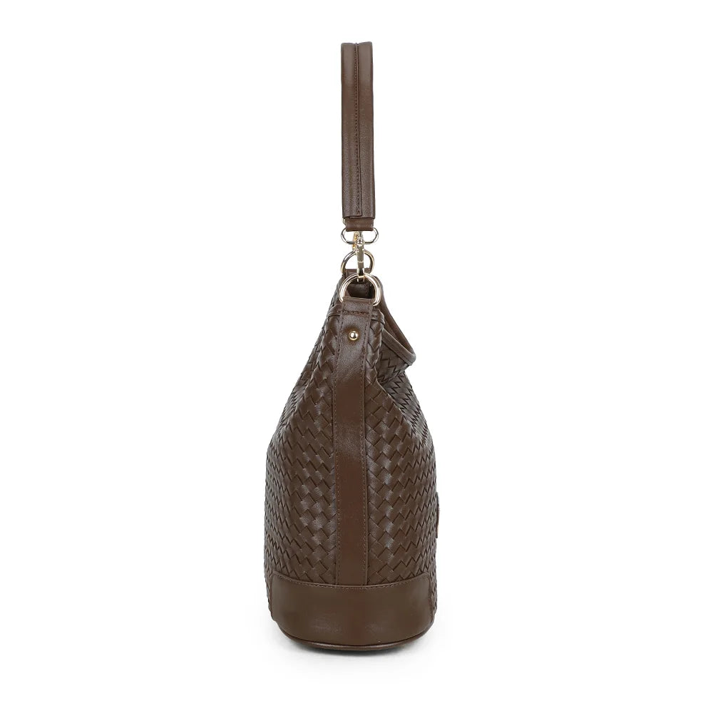 Profil du Bellina café : 15 cm de profondeur et mousquetons dorés de l’anse – réf. M-9271-10