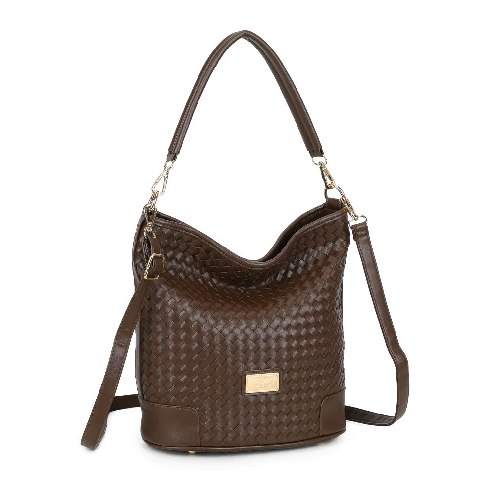 Bellina café vu de trois quarts : silhouette souple et tressage sur toute la face – réf. M-9271-10