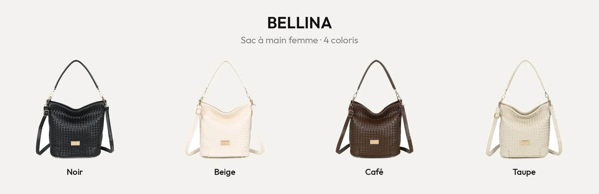 Sac à main femme tressé Bellina en Noir, Beige, Coffee et Taupe – Gallantry Paris – réf. M-9271-10