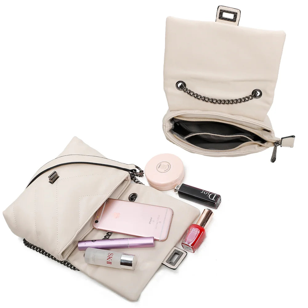 Intérieur du Bianca beige : compartiment zippé sous le rabat pour téléphone et essentiels – réf. R-1583