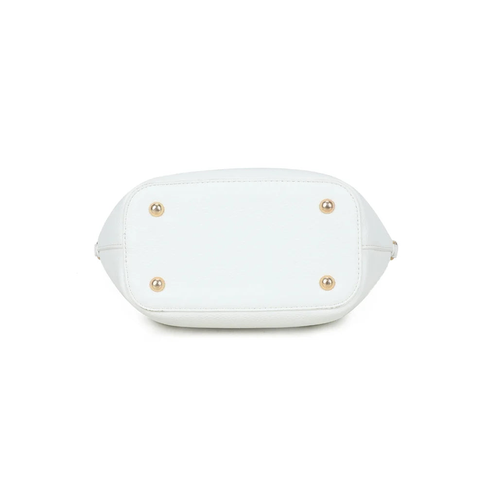 Vue de dessous du Blossom blanc en simili cuir grainé, pour découvrir la base de ce petit sac – réf. A-9149