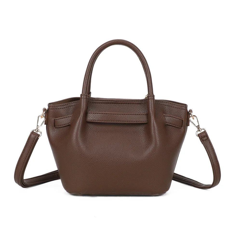 Dos du Blossom café : simili cuir grainé uni et pattes latérales rappelant la ceinture avant – réf. A-9149
