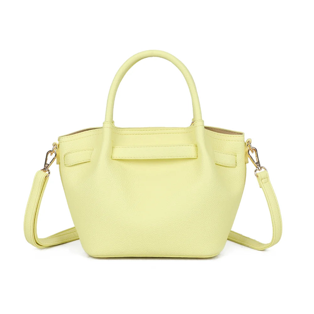 Dos du Blossom jaune : simili cuir grainé uni et pattes latérales rappelant la ceinture avant – réf. A-9149