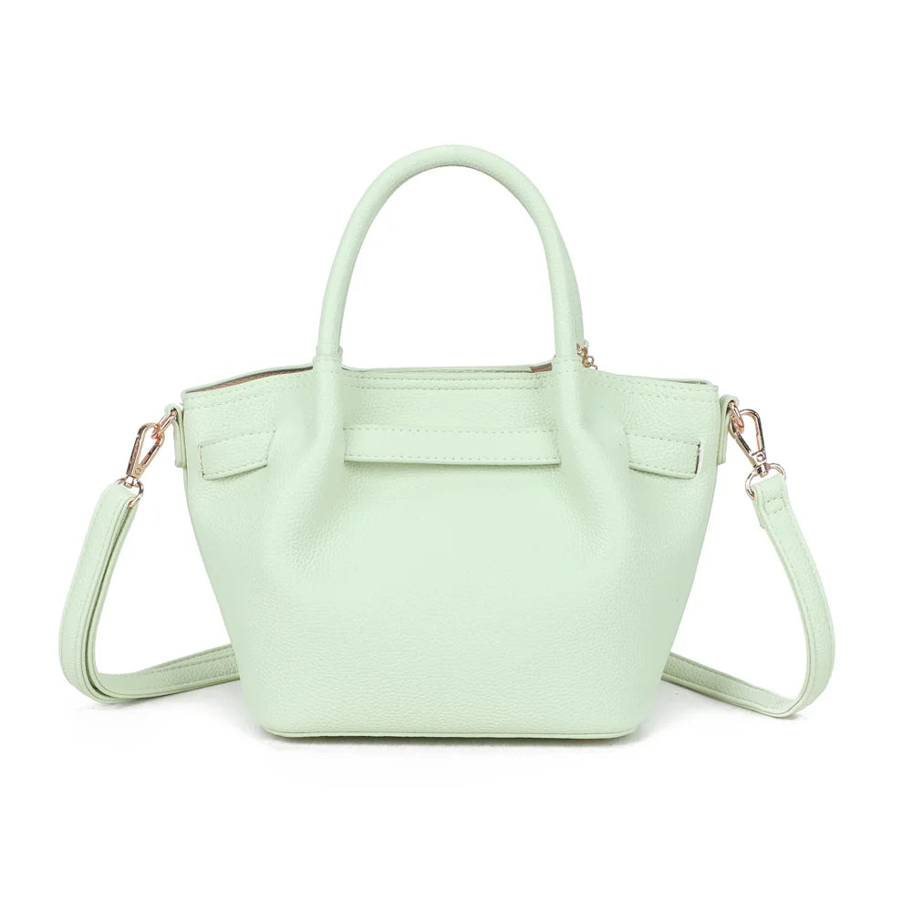 Dos du Blossom vert clair : simili cuir grainé uni et pattes latérales rappelant la ceinture avant – réf. A-9149