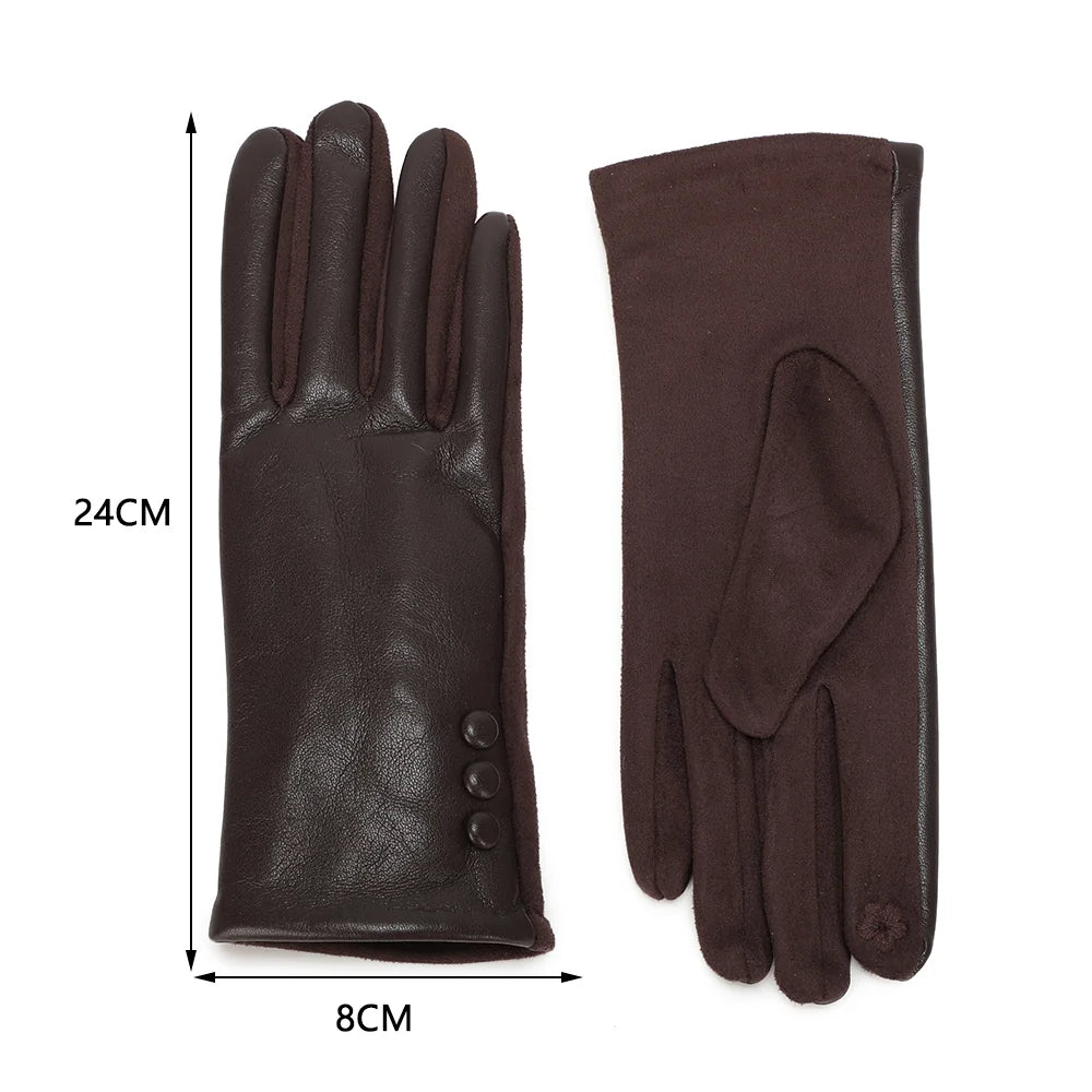 Guide des dimensions des gants Bouton Chic café : 24 cm de long, 8 cm de large, taille unique – réf. HZ-77003