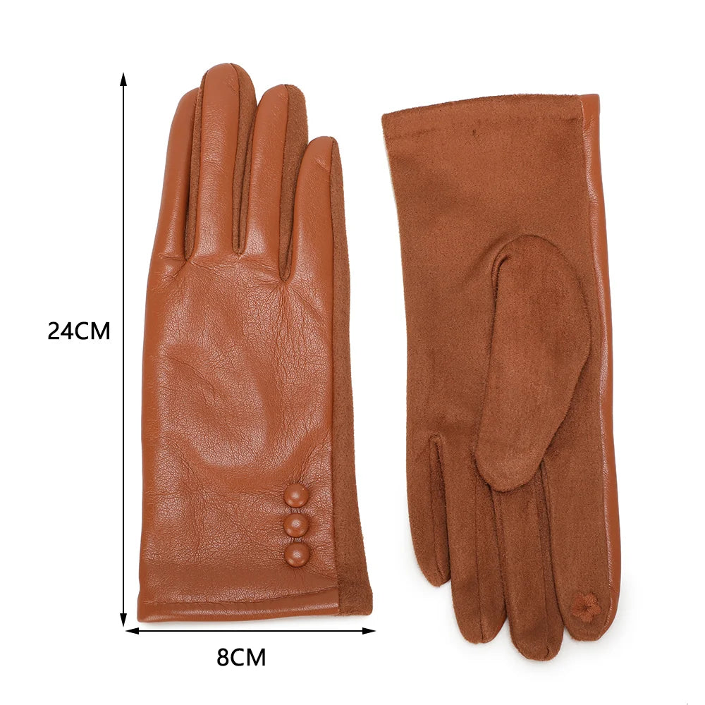 Guide des dimensions des gants Bouton Chic marron : 24 cm de long, 8 cm de large, taille unique – réf. HZ-77003