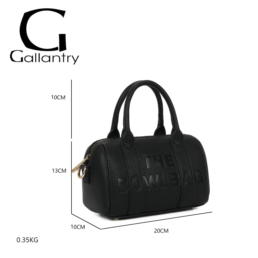 Dimensions du Bowlbag mini noir : 20 × 10 × 13 cm, anses de 10 cm, poids de 0,35 kg – réf. R-1995