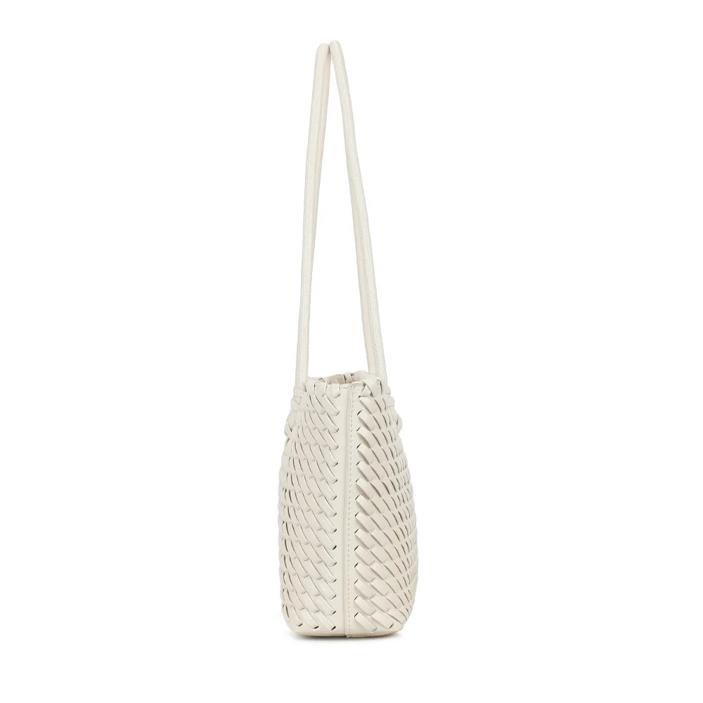 Bréva beige vu de côté : des côtés droits et une silhouette fine de 8 cm de profondeur, tressée tout autour – réf. DG-5822