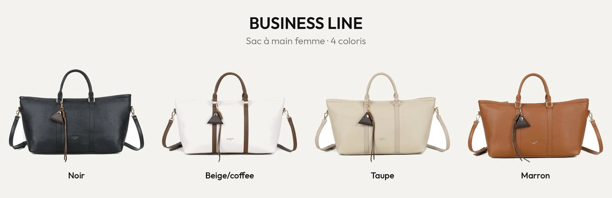 Sac à main Business Line en simili cuir grainé, 4 coloris : Noir, Beige/Coffee, Taupe, Marron – Gallantry Paris – réf. OS-51001