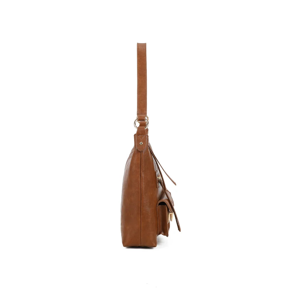 Profil du Calista marron : 8 cm de profondeur et tirette de zip en languette ton sur ton – réf. A-9131