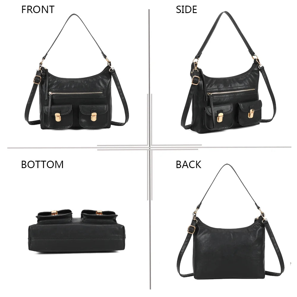 Calista noir sous quatre angles : face, profil, dessous et dos du sac – réf. A-9131