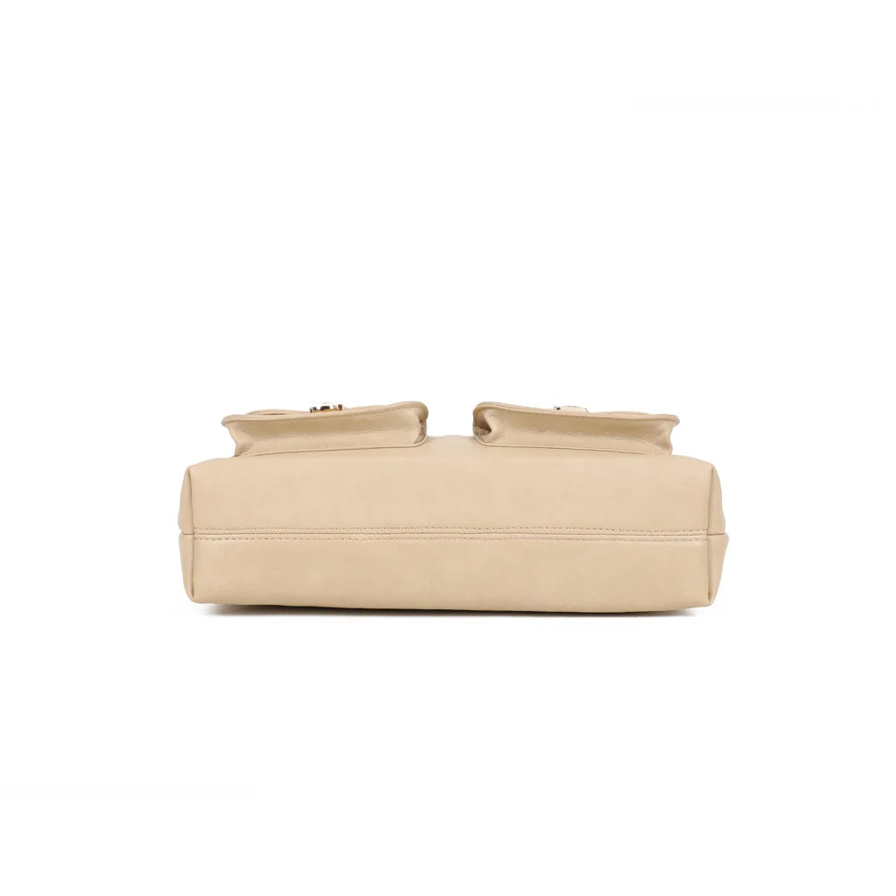 Vue du dessous du Calista taupe, 29 cm de large pour 8 cm de profondeur, surface lisse – réf. A-9131