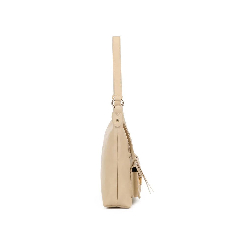 Profil du Calista taupe : 8 cm de profondeur et tirette de zip en languette ton sur ton – réf. A-9131