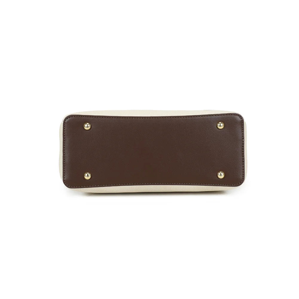 Dessous du Cambridge beige/coffee : base plate posée sur de petits pieds métalliques dorés – réf. DQ-8728