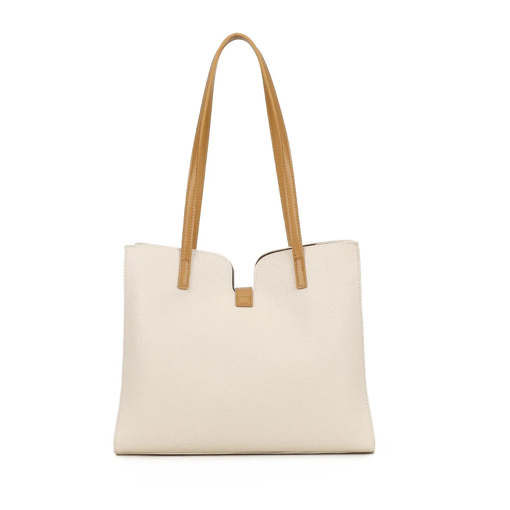 Dos du Camélia beige en simili cuir grainé uni, avec ses deux anses longues pour le porté épaule – réf. MW-24002