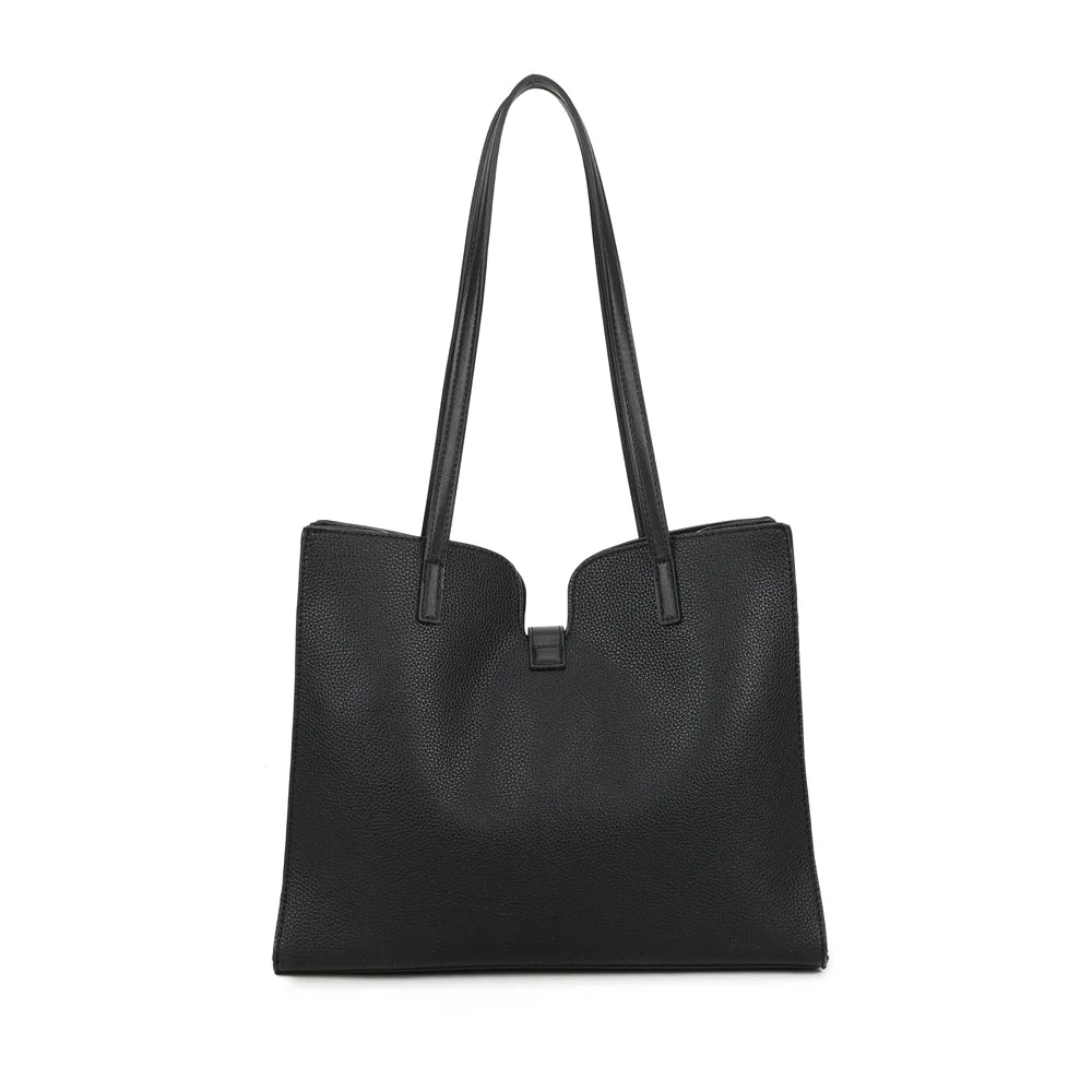 Dos du Camélia noir en simili cuir grainé uni, avec ses deux anses longues pour le porté épaule – réf. MW-24002