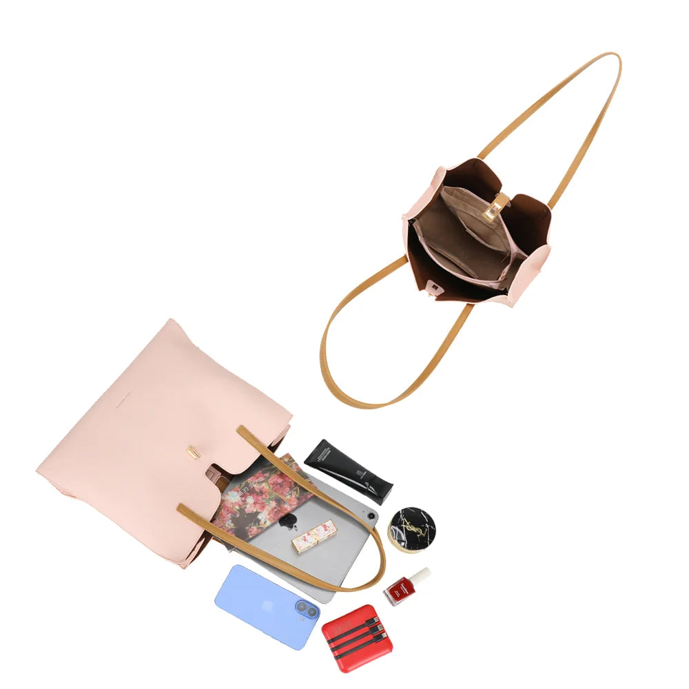 Intérieur du Camélia rose : grand compartiment, poche zippée et poche plaquée pour s’organiser – réf. MW-24002