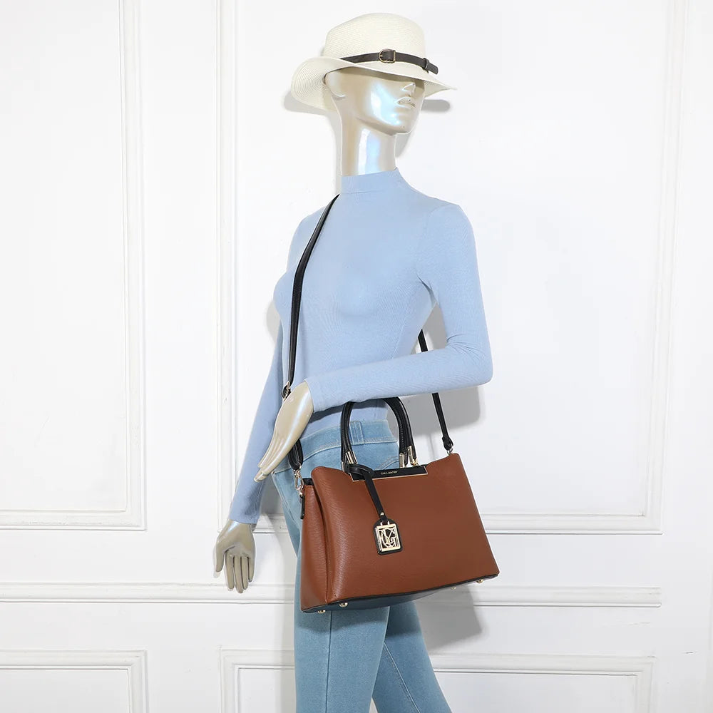 Sac à main femme Carmine marron porté, à la main ou en bandoulière avec sa sangle amovible – réf. DQ-8551-4