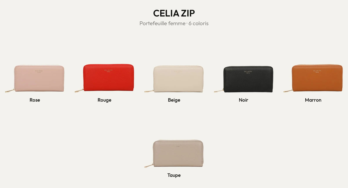 Portefeuille femme zippé Celia Zip en 6 coloris – Gallantry Paris – réf. L-91164-19